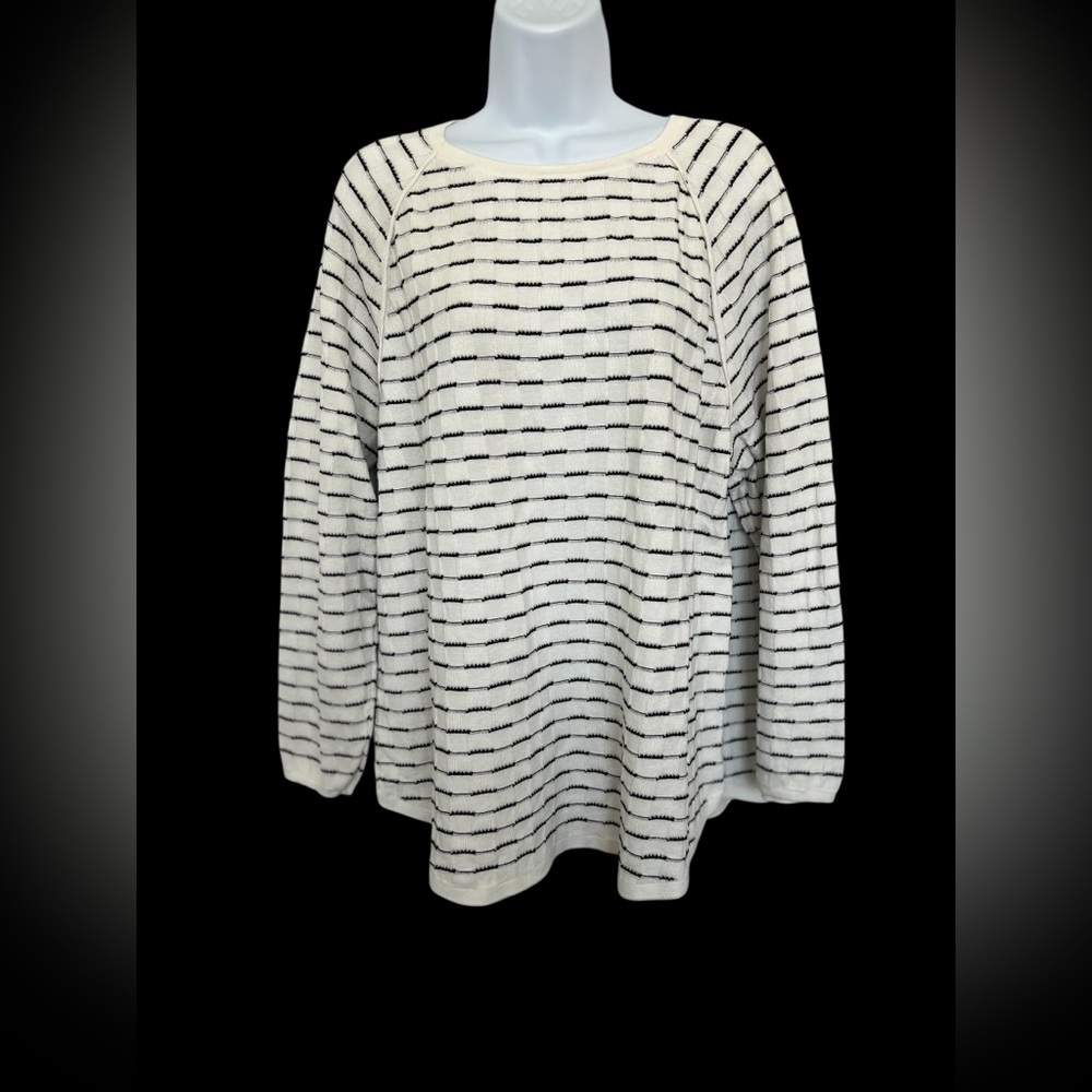 🤍 EUC Karen Scott Textured Knit Sweater | Winter White & Navy | Women’s 2X
